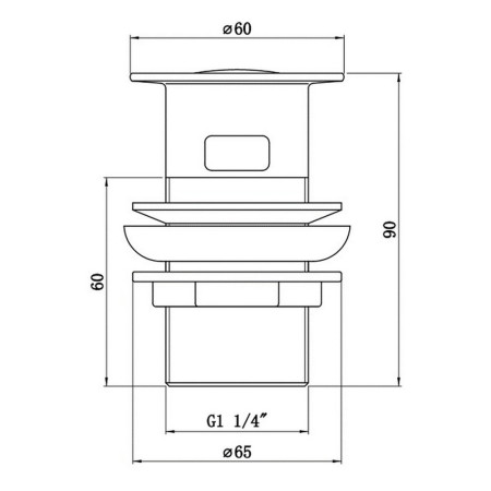 AJAX105684 Ajax Chrome Slotted Round Click Clack Basin Waste Line Drawing