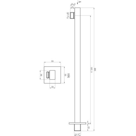 AJAX105872 Ajax Hedon Chrome Square 350mm Wall Mounted Shower Arm Line Drawing