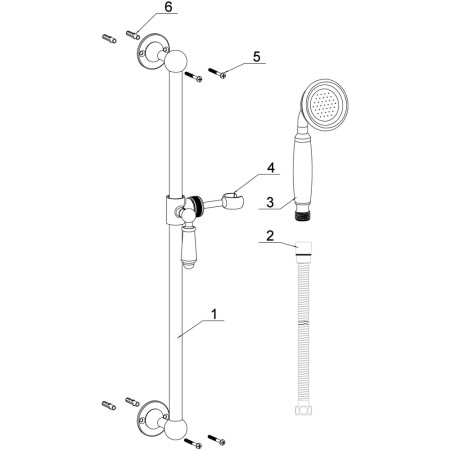 AJAX105594 Ajax Chrome Traditional Slider Rail Kit and Handset Parts Diagram