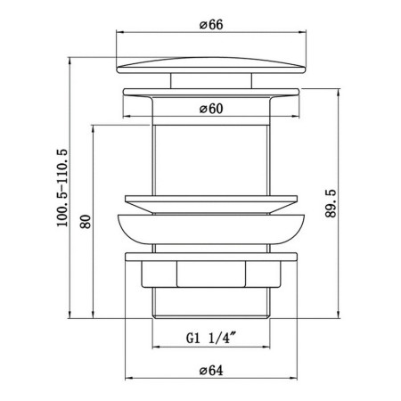 AJAX105719 Ajax Chrome Unslotted Mushroom Click Clack Basin Waste Line Drawing
