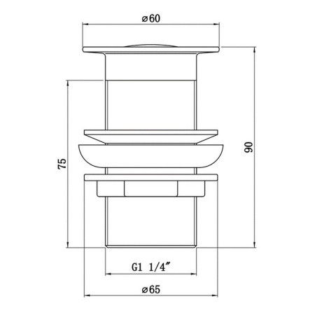 AJAX105683 Ajax Chrome Unslotted Round Click Clack Basin Waste Line Drawing