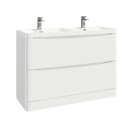 CONTOUR-1200FLOORCAB-GWTE/CONTOUR-1200BASIN Ajax Contour 1200mm Floor Cabinet in High Gloss White with Basin