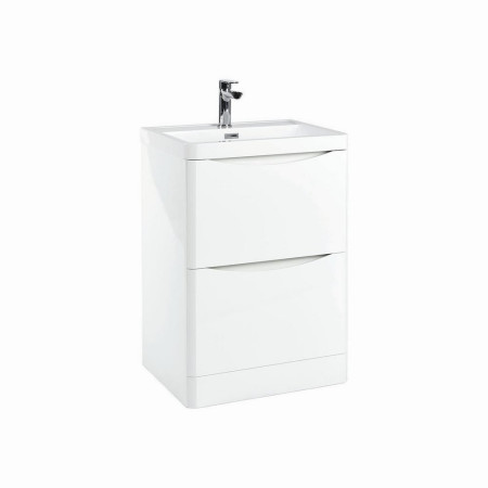CONTOUR-600FLOORCAB-GWTE/CONT600BASIN Ajax Contour 600mm Floor Cabinet in High Gloss White with Basin