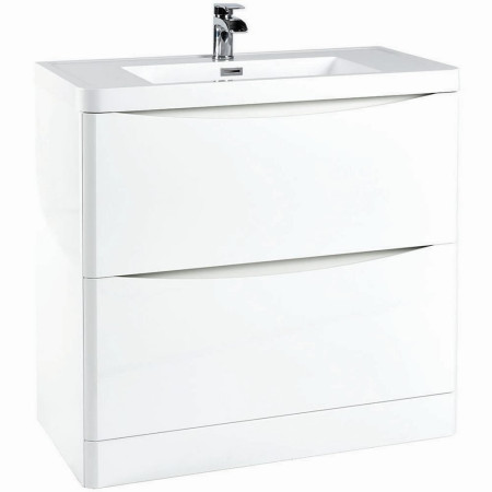 CONTOUR-900FLOORCAB-GWTE/CONTOUR-900BASIN Ajax Contour 900mm Floor Cabinet in High Gloss White with Basin