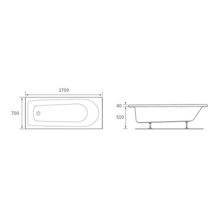 AJAX105640 Ajax Cottingham 1700 x 700mm Single Ended Supercast Bath Line Drawing