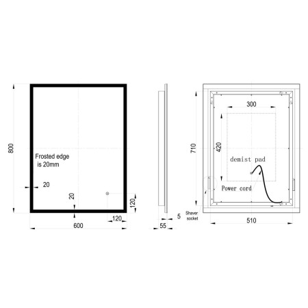 AJAX106283 Ajax Crossland 800 x 600mm LED Bathroom Mirror Line Drawing