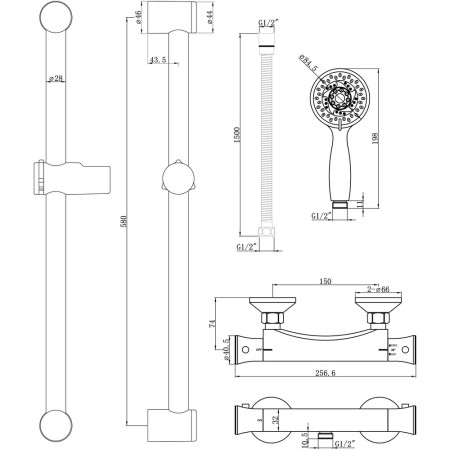 AJAX105828 Ajax Croxby Low Pressure Chrome Thermostatic Bar Mixer Shower (3)