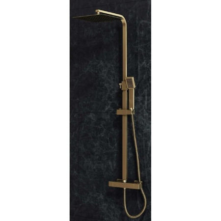 Ajax Cubic Brushed Brass Thermostatic Shower Set Room Setting