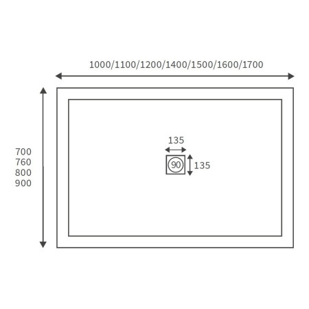AJAX3857 Ajax Designer Ultra Slim 1600 x 800mm Rectangular Shower Tray Line Drawing