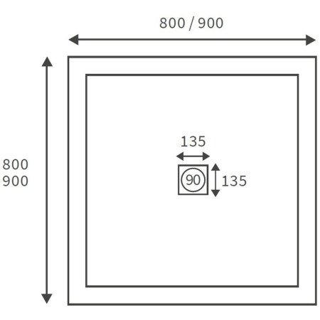 AJAX3838 Ajax Designer Ultra Slim 800mm Squared Shower Tray Line Drawing
