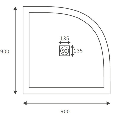 AJAX3865 Ajax Designer Ultra Slim 900mm Quadrant Shower Tray Line Drawing