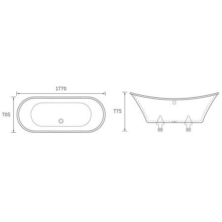 AJAX102817 Ajax Digby 1770 x 705mm Freestanding Bath Line Drawing
