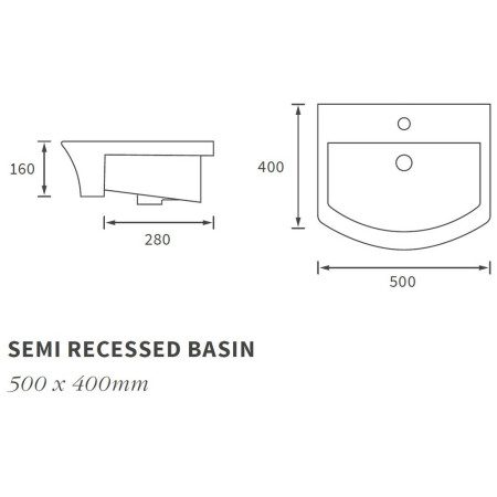 AJAX104933 Ajax Donnington 1TH Semi Recessed Basin Line Drawing