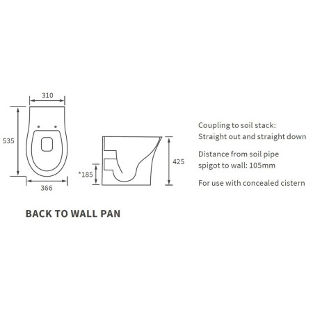 AJAX100525 Ajax Donnington Rimless Back to Wall WC with Seat Line Drawing
