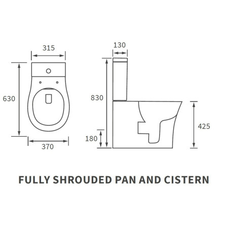 AJAX104938 Ajax Donnington Rimless Close Coupled WC with Seat Line Drawing