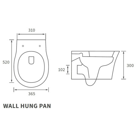 AJAX104937 Ajax Donnington Rimless Wall Hung WC with Seat Line Drawing