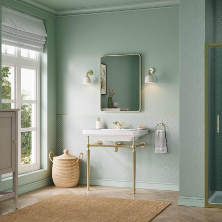 AJAX116021 Ajax Edlington 610mm 1TH Basin with Brushed Brass Washstand Bathroom Setting