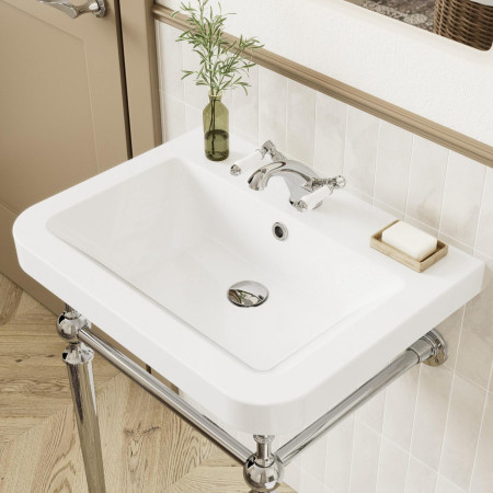 AJAX116019 Ajax Edlington 610mm 1TH Basin with Chrome Washstand Lifestyle