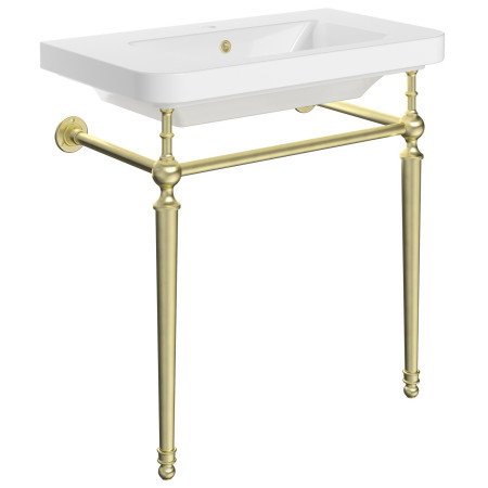 AJAX116022 Ajax Edlington 810mm 1TH Basin with Brushed Brass Washstand