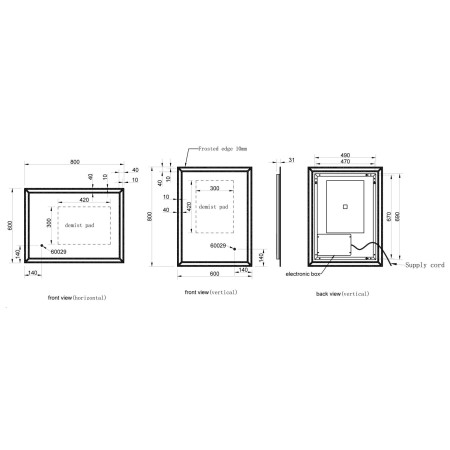 AJAX116286 Ajax Elder 600 x 800mm LED Rectangular Bathroom Mirror Dimensions