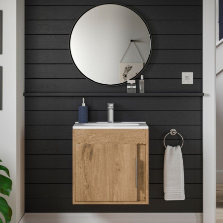 AJAX105314 Ajax Elsham 510mm Seville Oak Wall Hung Vanity Unit with Basin Lifestyle