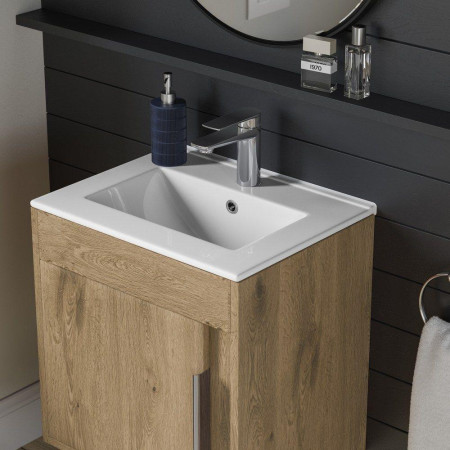 AJAX105314 Ajax Elsham 510mm Seville Oak Wall Hung Vanity Unit with Basin with Chrome Tap
