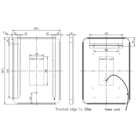 AJAX108103 Ajax Faulding 700 x 500mm Black Front Lit Bathroom Mirror Line Drawing