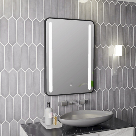 AJAX108103 Ajax Faulding 700 x 500mm Black Front Lit Bathroom Mirror Lifestyle