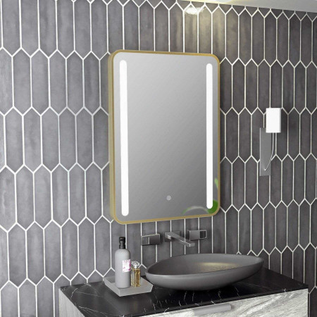 AJAX108104 Ajax Faulding 700 x 500mm Brushed Brass Front Lit Bathroom Mirror Lifestyle