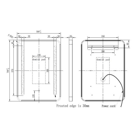 AJAX109010 Ajax Faulding 700 x 500mm Brushed Bronze Front Lit Bathroom Mirror Line Drawing