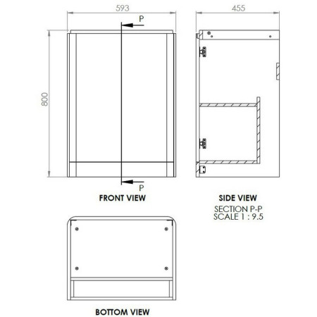 AJAX96047 Ajax Ferriby 600mm Floor Standing Matt Indigo Vanity Unit with Basin Line Drawing