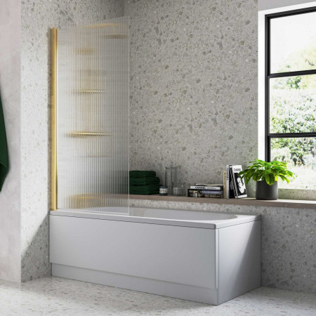 Ajax Fluted 1500mm Single Straight Brushed Brass Bath Screen