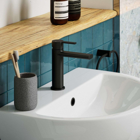 AJAX108095 Ajax Freshney Basin Mixer with Waste in Black Lifestyle