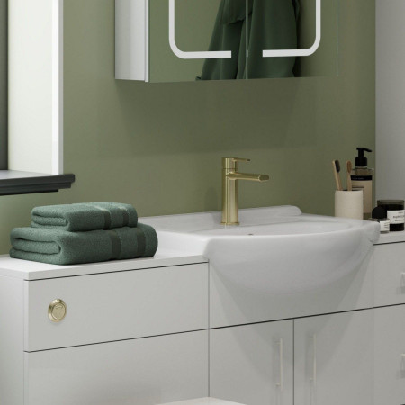 AJAX108099 Ajax Freshney Basin Mixer with Waste in Brushed Brass Lifestyle