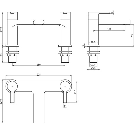 AJAX108096 Ajax Freshney Bath Filler in Black Line Drawing