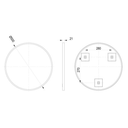 AJAX109003 Ajax Gedney 500mm Rounded Brushed Bronze Bathroom Mirror Line Drawing