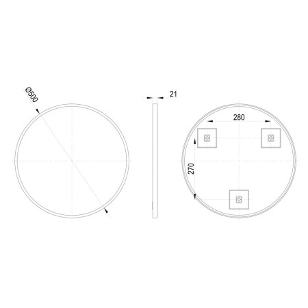 AJAX106262 Ajax Gedney 500mm Rounded Matt Black Bathroom Mirror Line Drawing