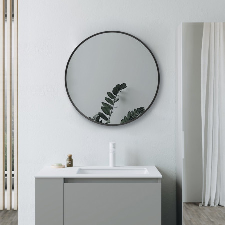AJAX106263 Ajax Gedney 600mm Rounded Matt Black Bathroom Mirror Lifestyle