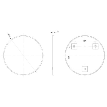 AJAX106260 Ajax Gedney 600mm Rounded Brushed Brass Bathroom Mirror Line Drawing