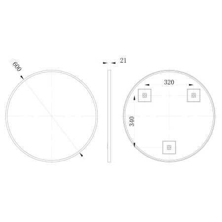 AJAX109004 Ajax Gedney 600mm Rounded Brushed Bronze Bathroom Mirror Line Drawing