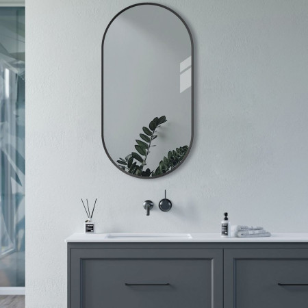 AJAX106266 Ajax Gedney 800 x 400mm Oblong Matt Black Bathroom Mirror Lifestyle