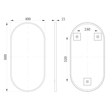 AJAX106266 Ajax Gedney 800 x 400mm Oblong Matt Black Bathroom Mirror Line Drawing
