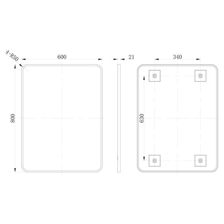 AJAX106268 Ajax Gedney 800 x 600mm Rectangular Brushed Brass Bathroom Mirror Line Drawing