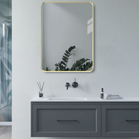 AJAX106268 Ajax Gedney 800 x 600mm Rectangular Brushed Brass Bathroom Mirror Lifestyle
