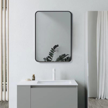 AJAX106269 Ajax Gedney 800 x 600mm Rectangular Matt Black Bathroom Mirror Frame Lifestyle