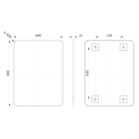 AJAX106269 Ajax Gedney 800 x 600mm Rectangular Matt Black Bathroom Mirror Line Drawing