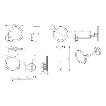 AJAX107591 Ajax Glenfield Chrome Rounded LED Cosmetic Mirror Line Drawing