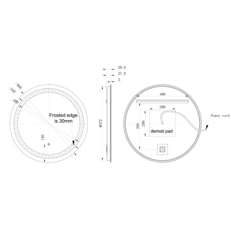AJAX106245 Ajax Gloria Round 600mm Front Lit LED Bathroom Mirror Line Drawing