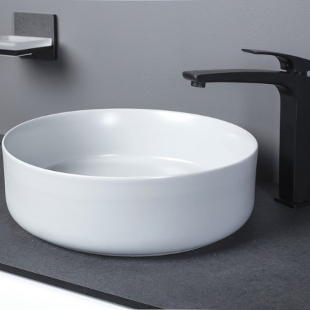 AJAX100508 Ajax Hainton White 355mm Round Ceramic Countertop Basin Lifestyle