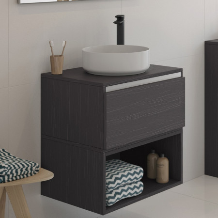 AJAX100508 Ajax Hainton White 355mm Round Ceramic Countertop Basin with Black Tap